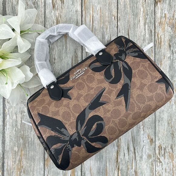 Coach Rowan Satchel Bag Crossbody In Signature Canvas With Bow Print Purse - Picture 4 of 12